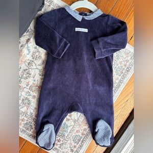 Jacadi Paris Infant 6M Navy Blue Kids One Piece Velour Outfit